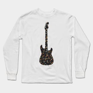 Guitar Silhouette Filled with Guitars on Black Long Sleeve T-Shirt